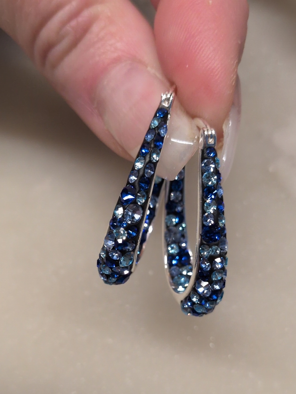Swarovski Blue Crystals In & Out Oval Hoops Matches Crystal Voyage NOT BRIGHTON